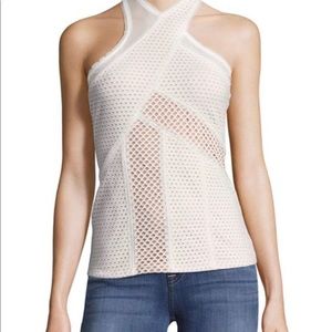 NWOT BCBGMAXAZRIA White Katlin Geometric Mesh Tank